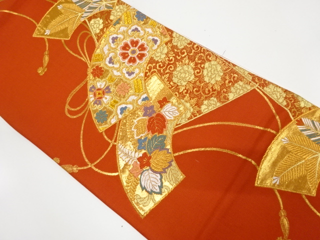 地紙に華紋・組紐模様織出し袋帯